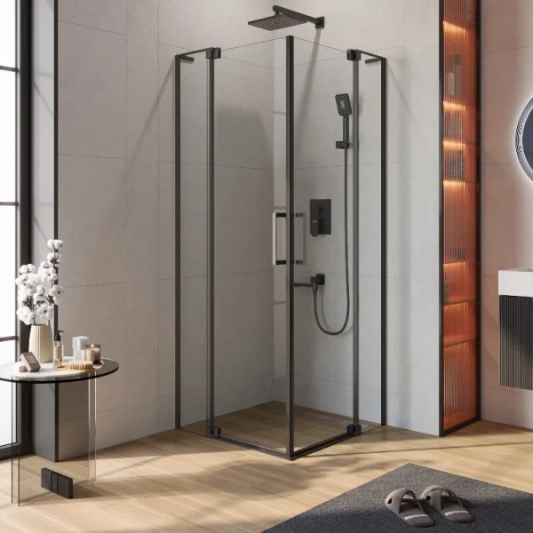 Душевой уголок Cezares Slider 90x90 см стекло прозрачное профиль чёрный SLIDER-A-2-80/90-C-NERO (детальная фотография)