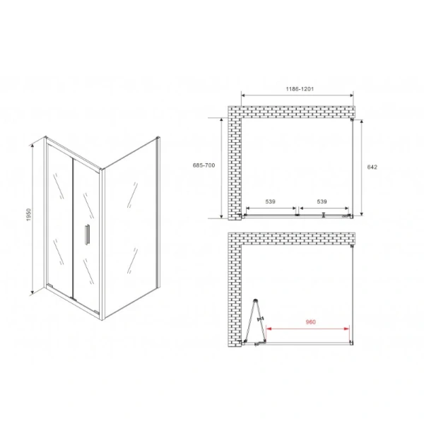 Душевой уголок Abber Sonnenstrand 120x70 см профиль черный, стекло прозрачное AG07120B-S70B (детальная фотография), прямоугольные