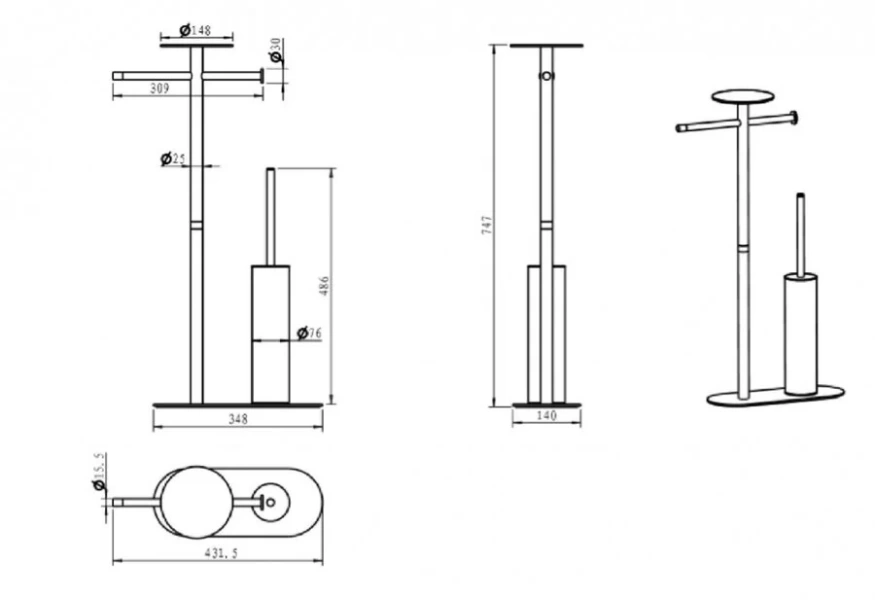 Стойка для ванной Boheme Venturo черная/хром 10953-B-CR (детальная фотография), современные, hi-tech