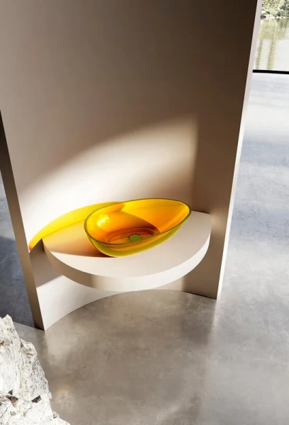 Раковина Abber Kristall 60 см желтая AT2811Amber (детальная фотография), накладные (на столешницу), пристенные