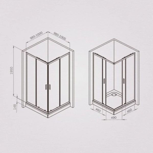 Душевой уголок Am.Pm Gem 100x100 см профиль черный W90G-403-100100-BT (детальная фотография), квадратные