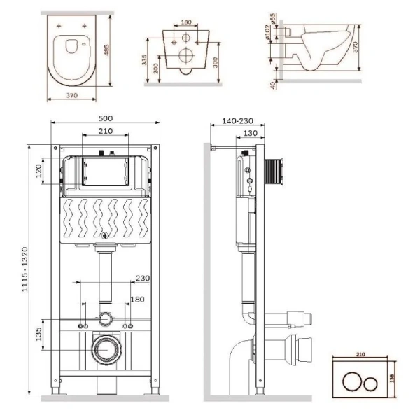 Унитаз с инсталляцией Am.Pm Like кнопка черная матовая IS49038.801900 (детальная фотография), с инсталляцией