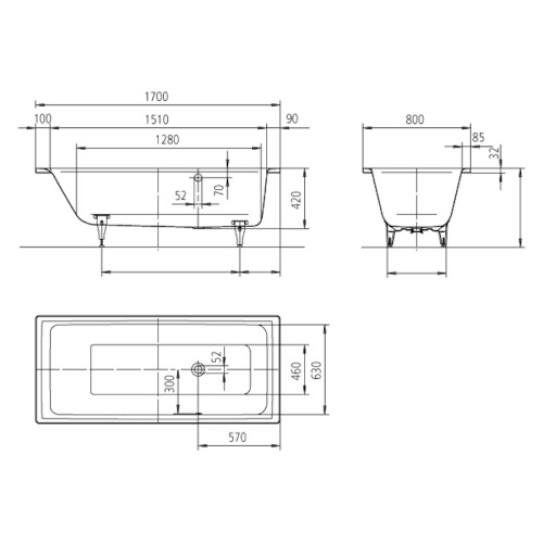 Ванна с водоотталкивающим покрытием  Kaldewei Ambiente 259200013001 (детальная фотография), глубокие