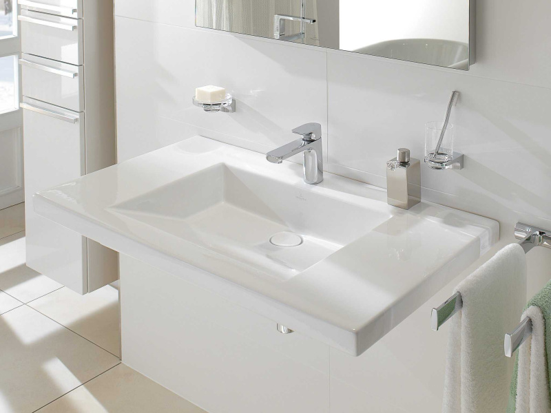 Раковина Villeroy & Boch Metric Art 100 см альпийский белый с покрытием CeramicPlus 519511R1 (детальная фотография), белые