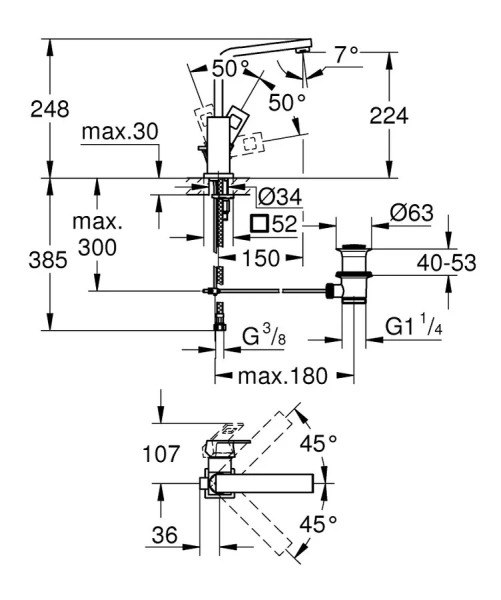 Смеситель для раковины, хром, Grohe Eurocube 23135000 (детальная фотография), для раковины