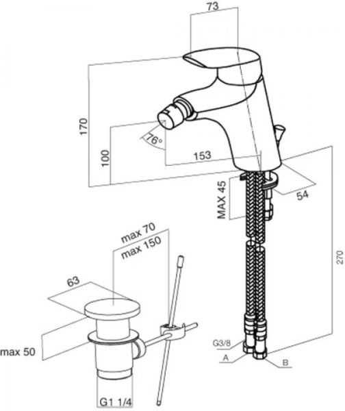 Смеситель для биде AM.PM Bliss L излив 153 мм хром, с донным клапаном F5383132 (детальная фотография), для биде