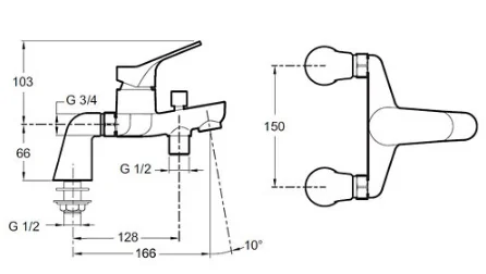 Смеситель для ванны Jacob Delafon Brive однорычажный E75768-CP (детальная фотография), для ванны