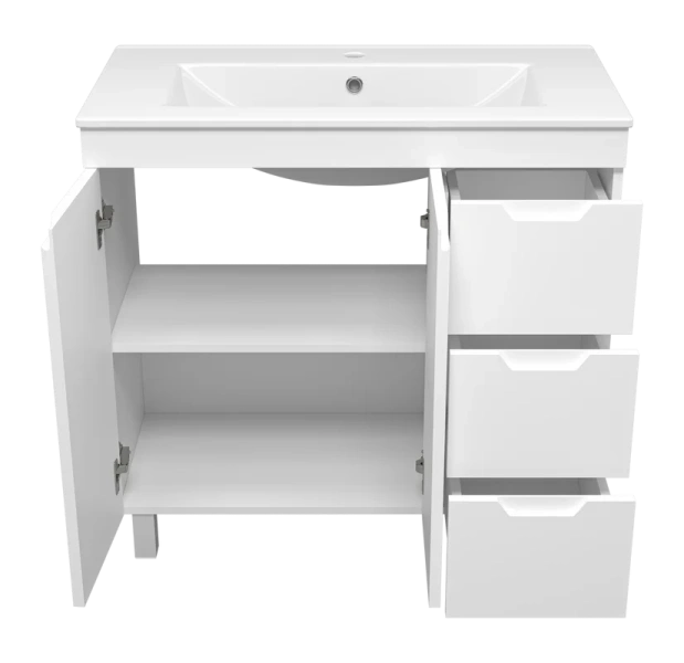 Тумба под раковину напольная Misty Оптима 90 см белая П-Опт-07090-011П3Я (детальная фотография), моноблок