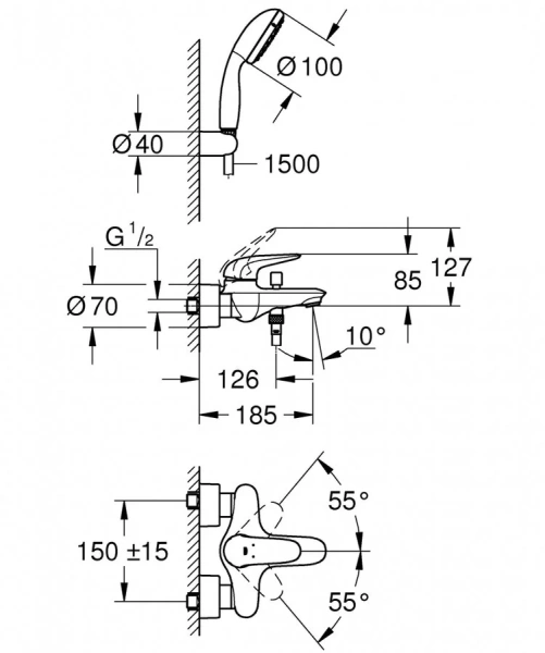 Смеситель для ванны Grohe Eurostyle New Solid 2372930A (детальная фотография), для ванны