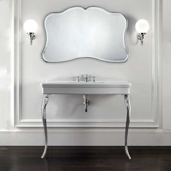 Раковина консоль Devon & Devon Colette DECOLETTEBI(3)FG 109 см с тремя отверстиями под смеситель (детальная фотография), белые