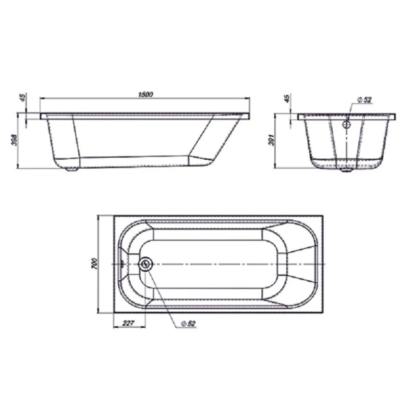 Ванна акриловая Viant Барселона VVABA15070 150 х 70 см, белая (детальная фотография), акриловые