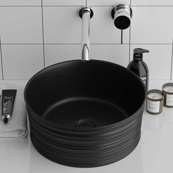 Раковина Grossman 40,5 см черная матовая GR-3025BM (детальная фотография), в форме чаши, круглой формы