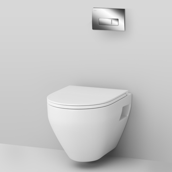 Унитаз с инсталляцией Am.Pm Spirit V2.0 с клавишей глянцевый хром и сиденьем микролифт IS48051.701738 (детальная фотография), с инсталляцией