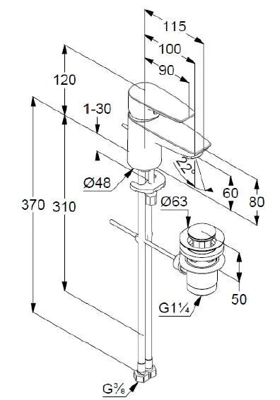 Смеситель для раковины Kludi Pure&Solid с донным клапаном 343850575 (детальная фотография), для раковины