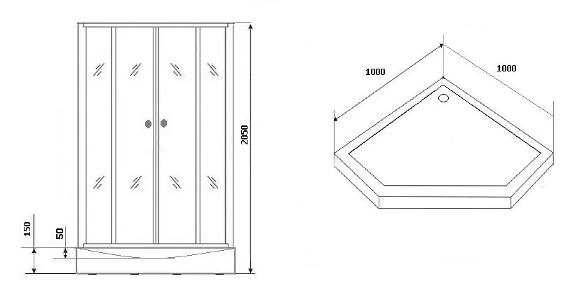Душевая кабина Grossman Classic 100x100 см без крыши GR270D (детальная фотография), многоугольные