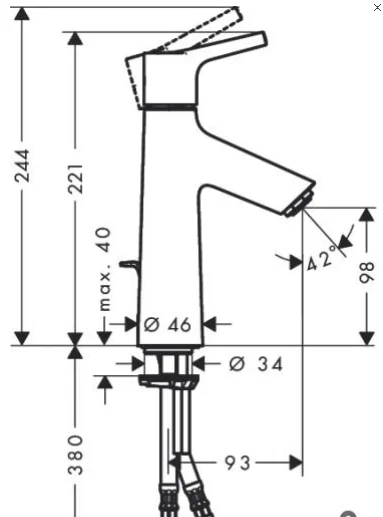 Смеситель для раковины Hansgrohe Talis S без донного клапана 72021000 (детальная фотография), для раковины