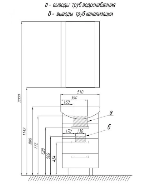 Тумба под раковину напольная Акватон Ария Н 50 см белый глянец 1A140201AA010 (детальная фотография), в наличии