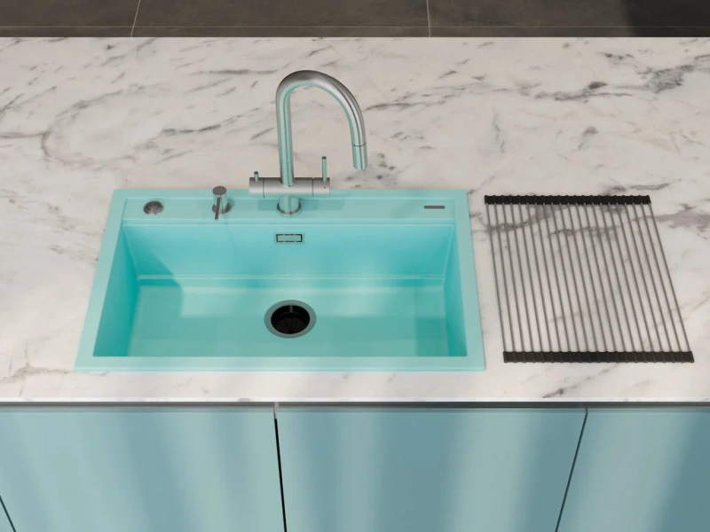 Мойка для кухни Omoikiri Kitagawa 79-LB-AZ 79 см azur blue 4993275 (детальная фотография), из искусственного гранита