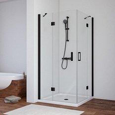 Душевой уголок профиль черный глянцевый стекло шиншилла Vegas-glass