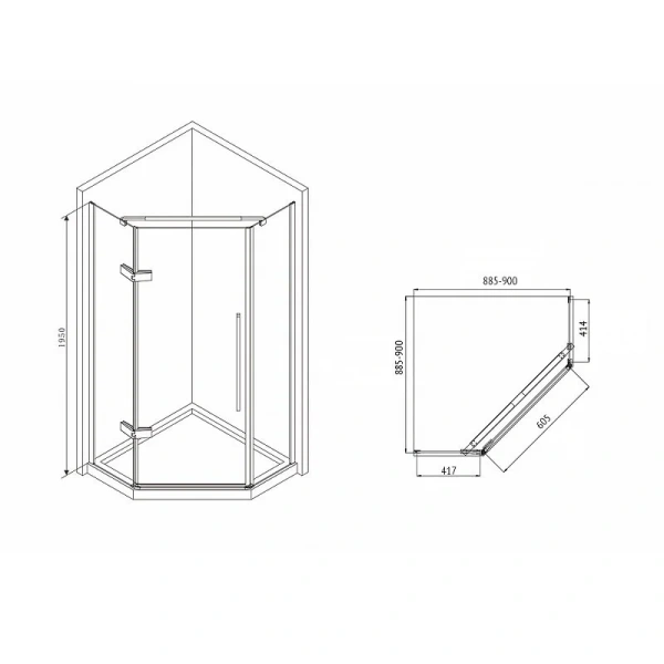 Душевой уголок Abber Ewiges Wasser AG05090 90х90 см пятиугольный (детальная фотография), многоугольные