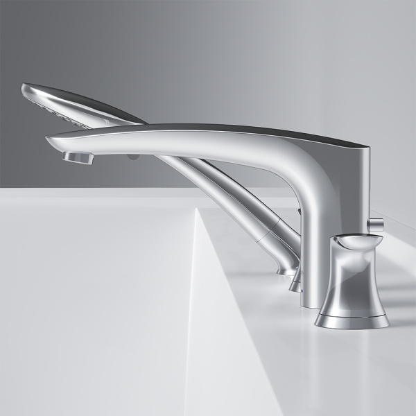 Смеситель для ванны AM.PM Like четырехсекционный хром F8001300 (детальная фотография), с душевой лейкой