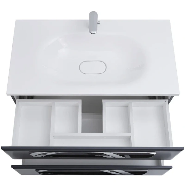 Тумба под раковину подвесная Cezares Eco 75 см grafito ECO-750-2C-SO-GR-P (детальная фотография), серая
