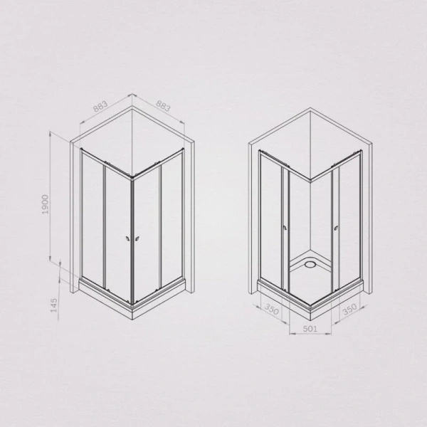 Душевой уголок Am.Pm Sunny 90x90 см хром матовый W87G-403-9090-MT (детальная фотография), квадратные