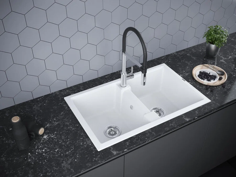 Мойка для кухни Paulmark Zwilling 81 см белая PM238150-WH (детальная фотография), прямоугольной формы