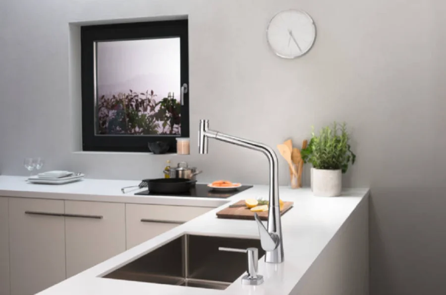 Смеситель для кухни Hansgrohe Select хром 73816000 (детальная фотография), высокие, округлая форма