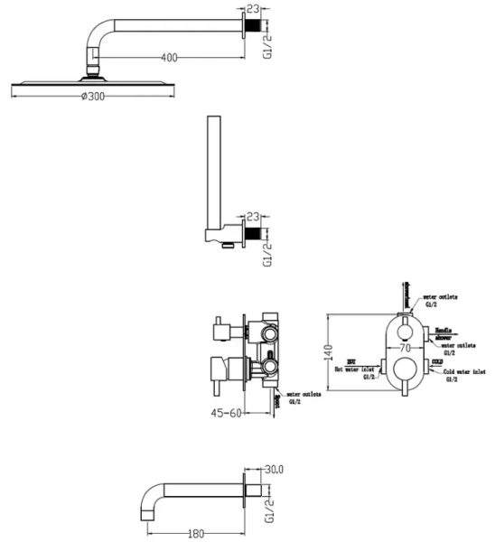 Душевой комплект Boheme Uno белый матовый 464-2-MW (детальная фотография), комплекты