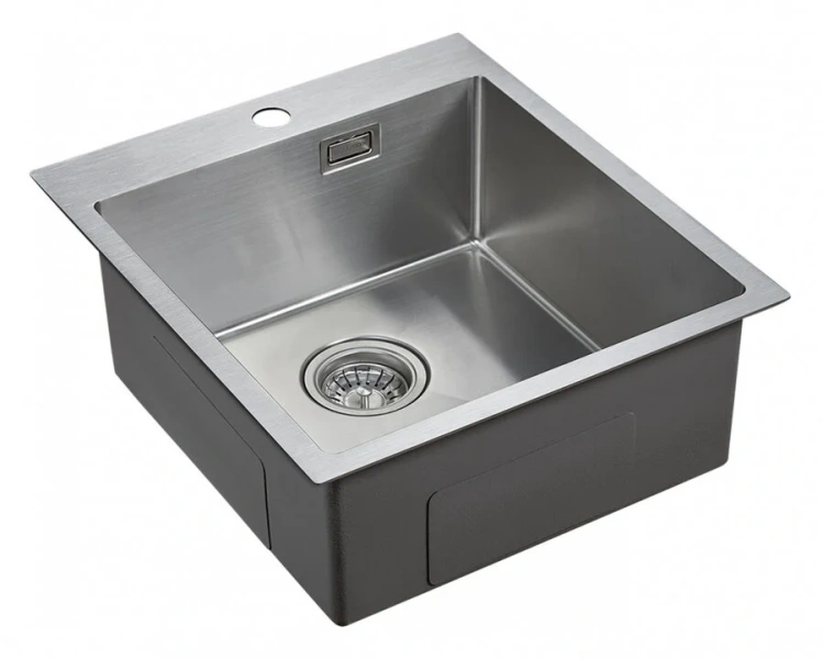 Мойка для кухни Paulmark Neckar 45 см нержавеющая сталь PM804551-BS (детальная фотография), из нержавеющей стали, стальные, металлические