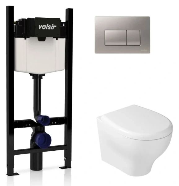 Унитаз с инсталляцией Valsir Eden с клавишей хром матовый KIT VSCrM 7212 Slim P1 (детальная фотография)