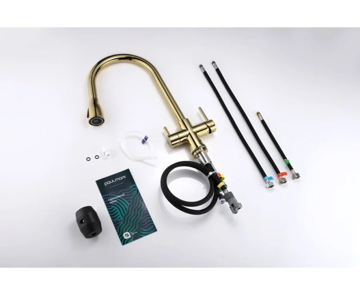 Смеситель для кухни Paulmark Lange золото La214212-G (детальная фотография), с 1 монтажным отверстием