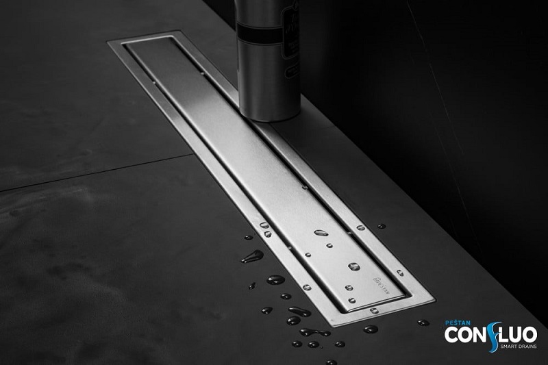 Линейный трап, цвет матовый хром, двухсторонний, Pestan Confluo Premium Line 850 13100006 (детальная фотография), для монтажа в пол