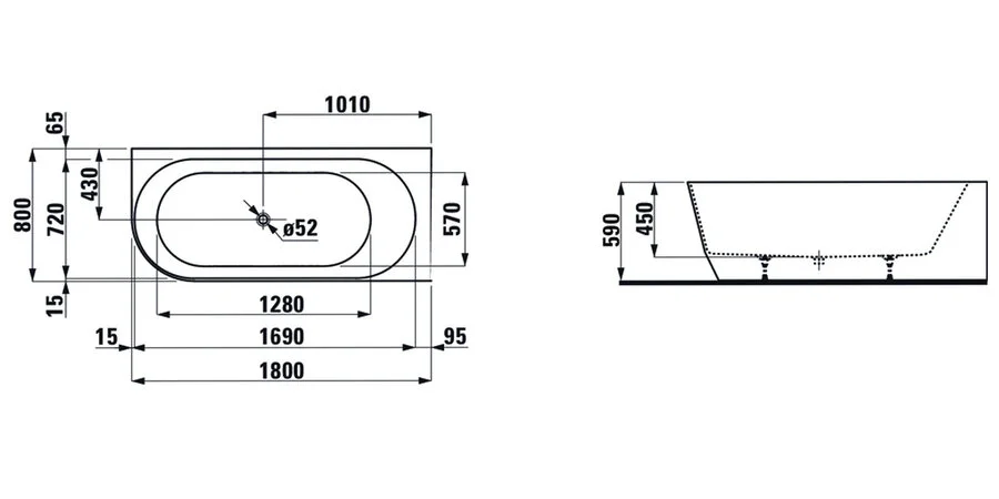 Ванна Laufen Pro угловая, 180 x 80 см без слива-перелива, правая/левая 2.4495.5.000.000.1 (детальная фотография), искусственный камень