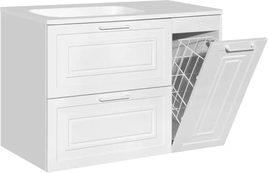 Тумба с раковиной Style Line Альба ЛС-00001005 90 см с бельевой корзиной (детальная фотография), белая