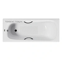 Чугунная ванна Vinsent Veron Concept VCO1707042H/VH0015BL-AS, 170 x 70 см, с антискользящим покрытием, ручки черные матовые, цвет белый