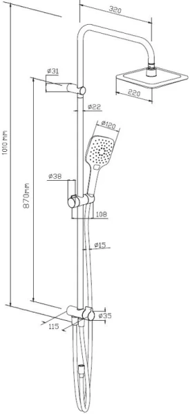 Душевая стойка Damixa Origin Evo с верхним и ручным душем, хром 978200000 (детальная фотография), с тропическим душем