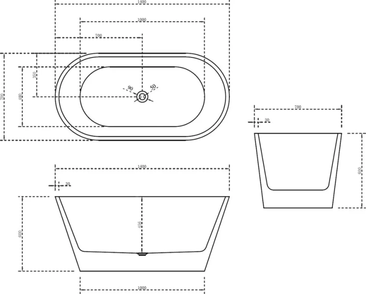 Акриловая ванна Abber 140х70 см отдельностоящая AB9203-1.4 (детальная фотография), акриловые