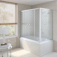 Душевая шторка на ванную профиль матовый хром стекло флёр-де-лис Vegas-glass