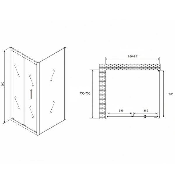 Душевой уголок Abber Sonnenstrand 90х75 см профиль хром, стекло прозрачное AG07090-S75 (детальная фотография), прямоугольные