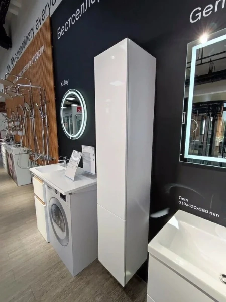 Шкаф-пенал подвесной Am.Pm Gem 30 см левый белый глянец M90CHL0306WG (детальная фотография), пристенные, высокие