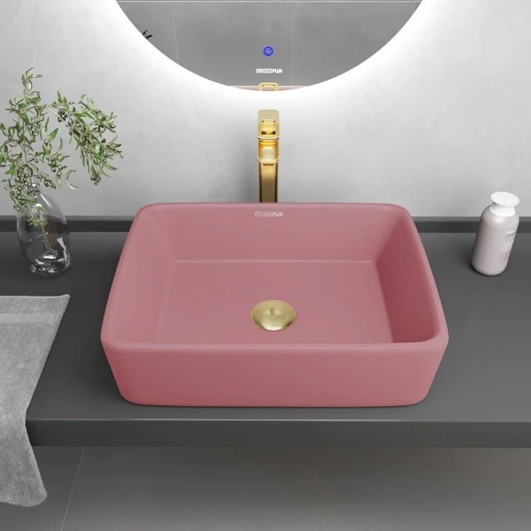 Раковина Grossman Color 48 см розовая матовая GR-3016PIM (детальная фотография), накладные (на столешницу)