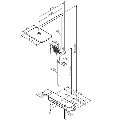 Душевая стойка Am.Pm Func F078F2 с термостатом (детальная фотография), современные, hi-tech