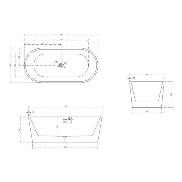 Ванна акриловая Abber 170x80 см белая матовая AB9209MW (детальная фотография), овальные