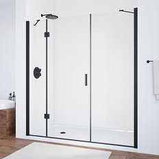 Душевая дверь профиль черный матовый стекло прозрачное Vegas-glass