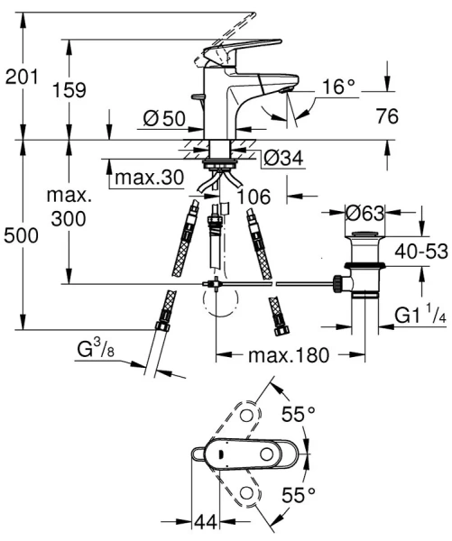 Смеситель для раковины Grohe Europlus 33155002 (детальная фотография), для раковины