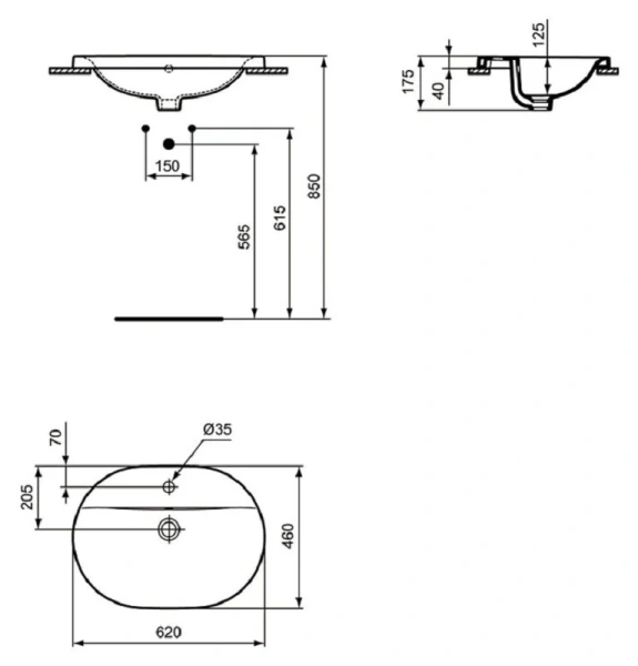 Раковина Ideal Standard Connect 62 см овальная E504001 (детальная фотография), современные, hi-tech