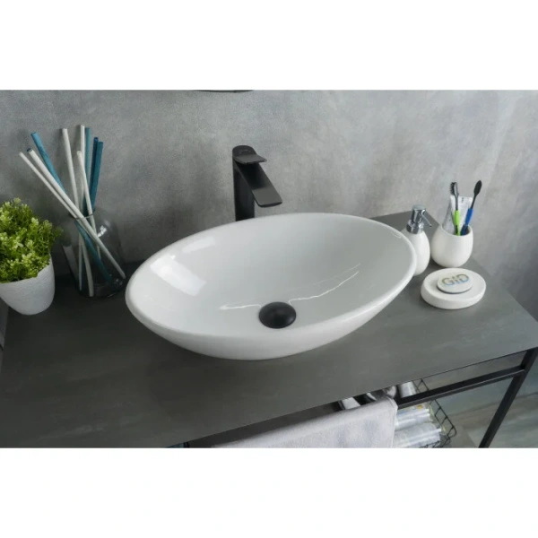 Раковина GID Lago N9021 52 см накладная белая 51109 (детальная фотография), накладные (на столешницу)