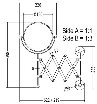 Зеркало оптическое с раскладным держателем для ванной, цвет хром, Devon&Devon Cavendish WM22CR (детальная фотография), по запросу